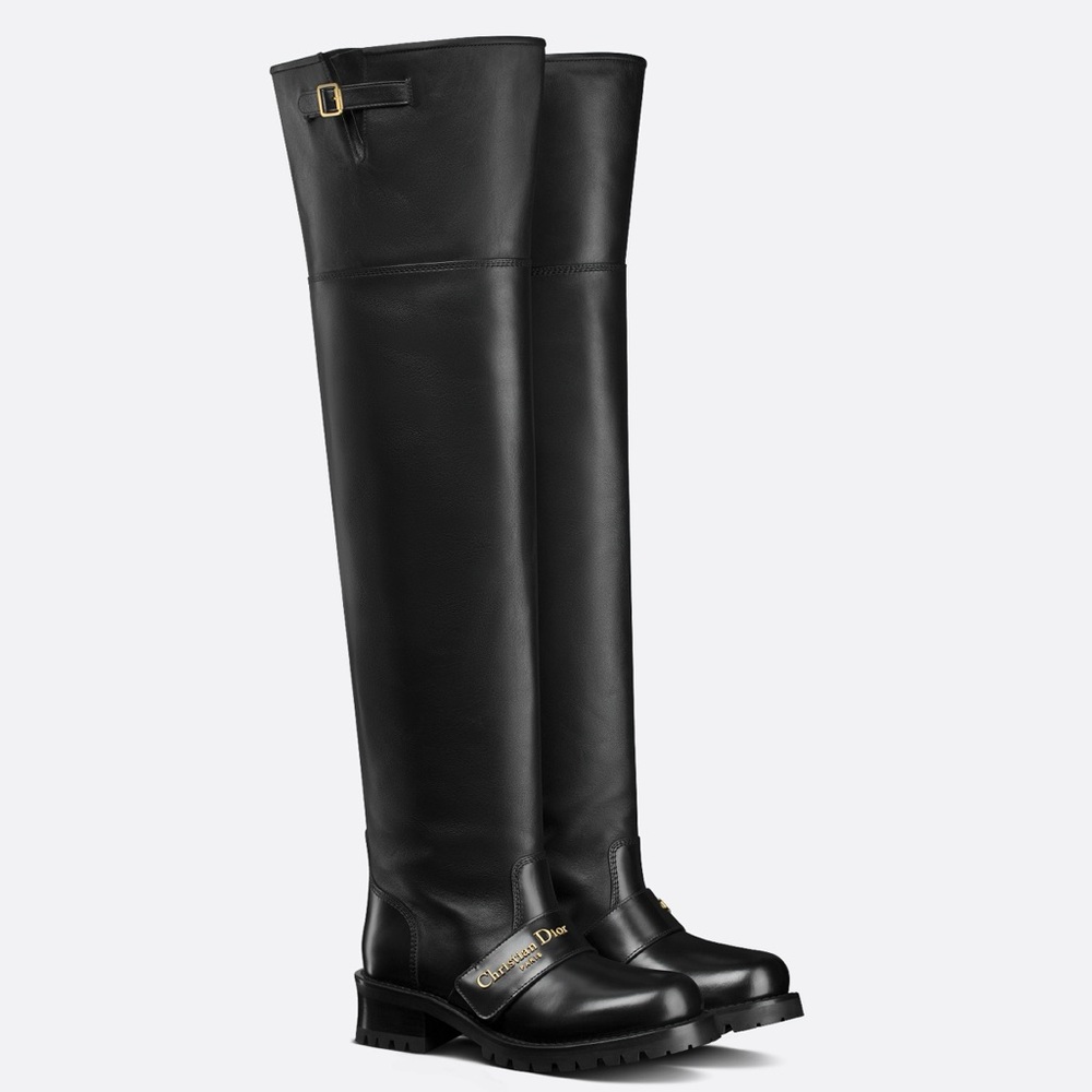 NWT Christian Dior D-Quest Thigh Black Leather Boots, size 37 (US 6-6.5) - Picture 6 of 17